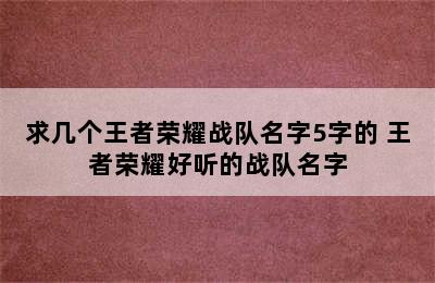 求几个王者荣耀战队名字5字的 王者荣耀好听的战队名字